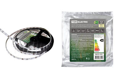 Лента светодиодная SMD5050-60 LED/м- IP65-12 В-14,4 Вт/м-3000 К (5 м) TDM ELECTRIC - фото1