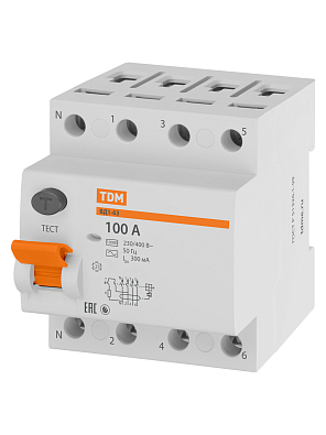 ВД1-63 4Р 100А 300мА TDM ELECTRIC устройство защитного отключения (УЗО) - фото3