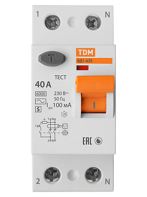 ВД1-63S 2Р 40А 100мА TDM ELECTRIC устройство защитного отключения (УЗО) - фото5