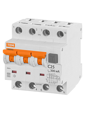 АВДТ 63 4P(3Р+N) C25 300мА 6кА TDM ELECTRIC дифференциальный автоматический выключатель - фото3