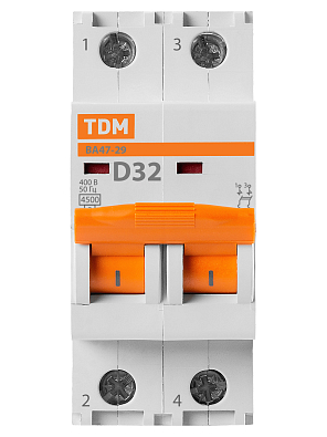 ВА47-29 2Р 32А 4,5кА х-ка D TDM ELECTRIC модульный автоматический выключатель - фото5