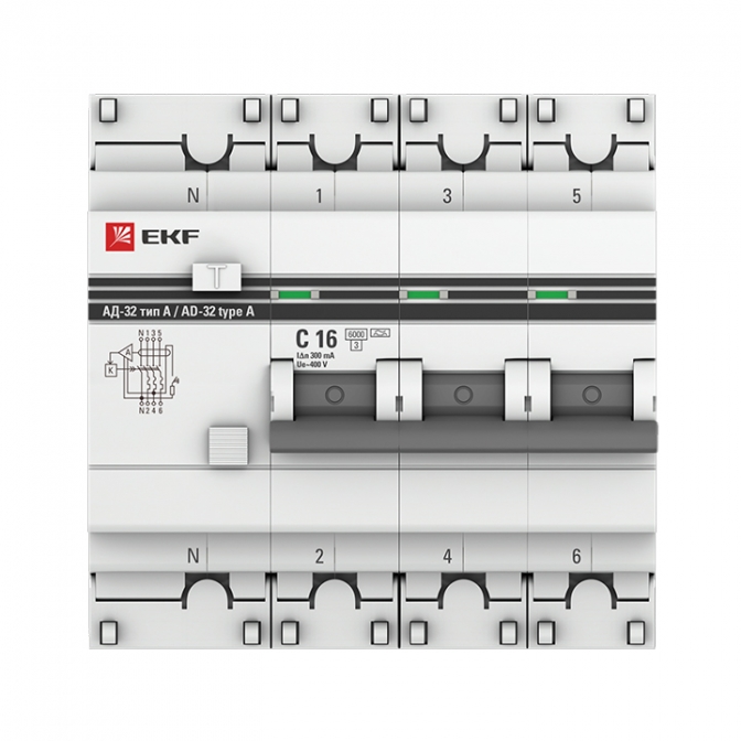 Дифференциальный автомат АД-32 3P+N 16А/300мА (хар. C, A, электронный, защита 270В) 6кА EKF PROxima - фото2