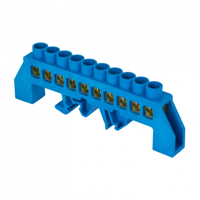 Шина "0" N (8х12мм) 10 отверстий латунь синий нейлоновый корпус комбинированный розничный стикер EKF PROxima - фото1