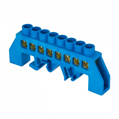 Шина "0" N (8х12мм) 8 отверстий латунь синий нейлоновый корпус комбинированный розничный стикер EKF PROxima - фото1